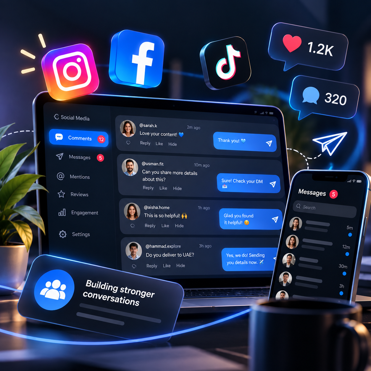 Person replying to social media messages