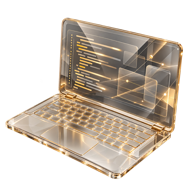 Glass laptop representing website development